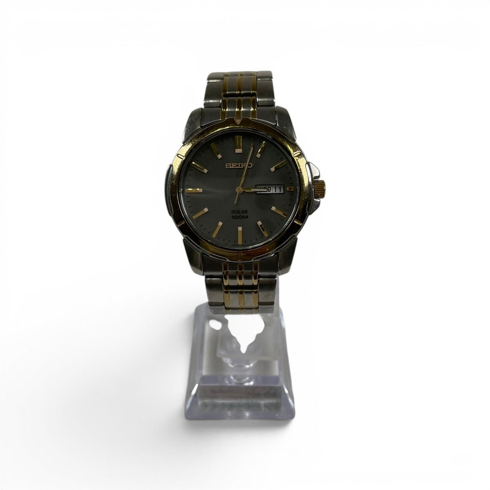 SEIKO セイコー 腕時計 ソーラー グレーダイアル ツートン 海外モデル SNE098 V158-0AD0