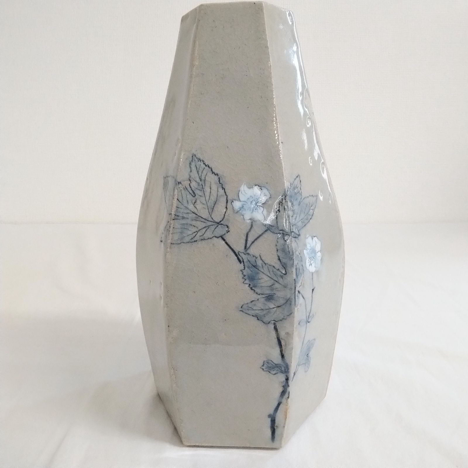 花瓶 中国美術 六角 花器 花入 中国古玩 時代物 壺 骨董 EV916 白磁 清朝期
