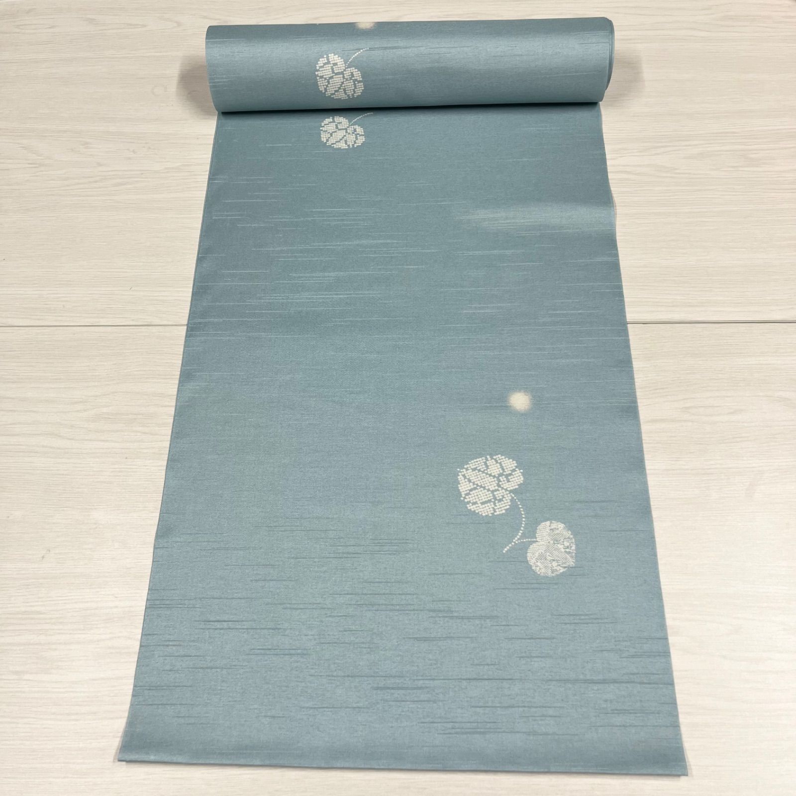 【未使用品】　美品　匿名配送　市田ひろみ　好み　反物　雨コート　超撥水加工　ポリエステル　水色　葉　反物雨5