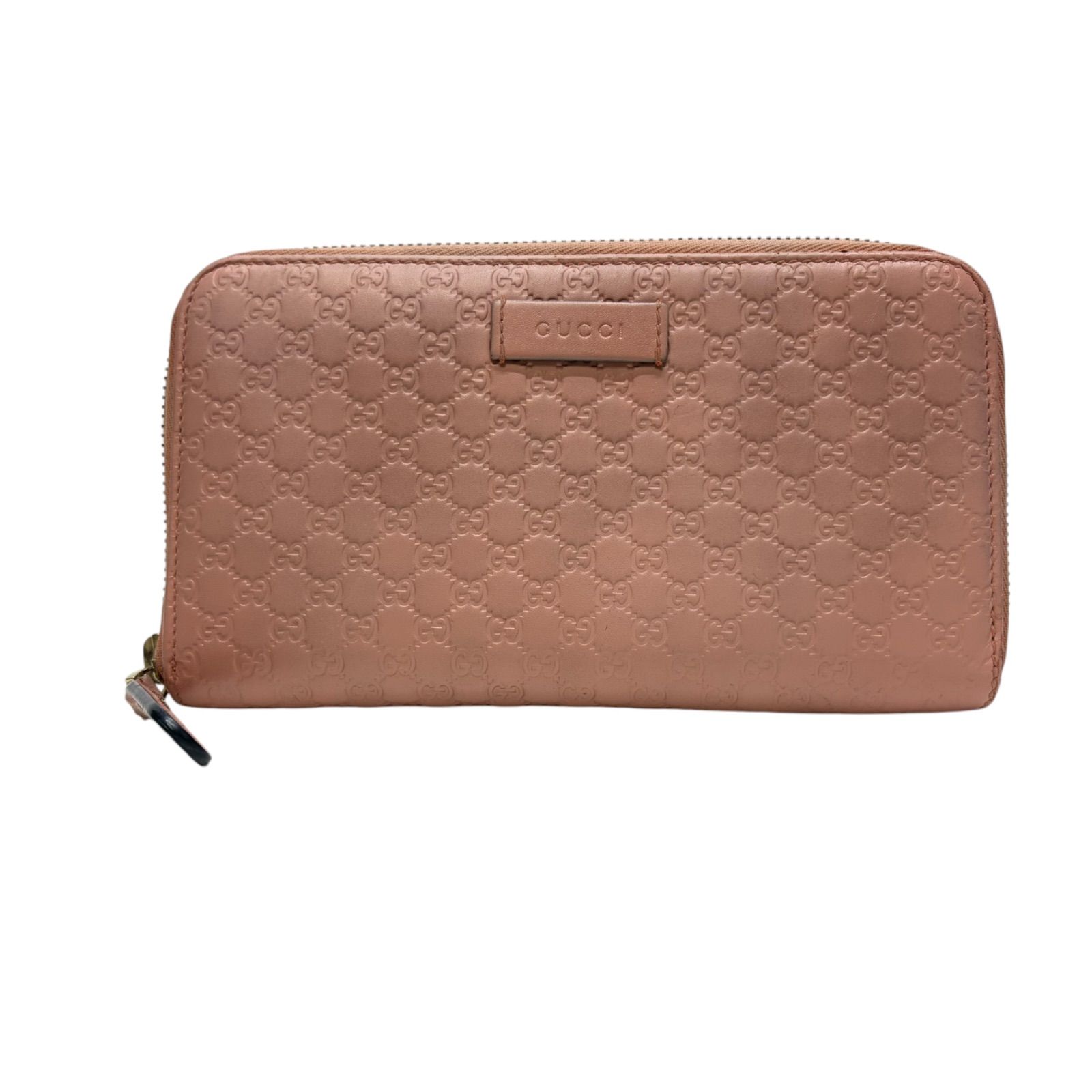 4457 GUCCI グッチ 長財布 ピンクベージュ ラウンドファスナー マイクロシマ レザー ラウンドファスナー GG