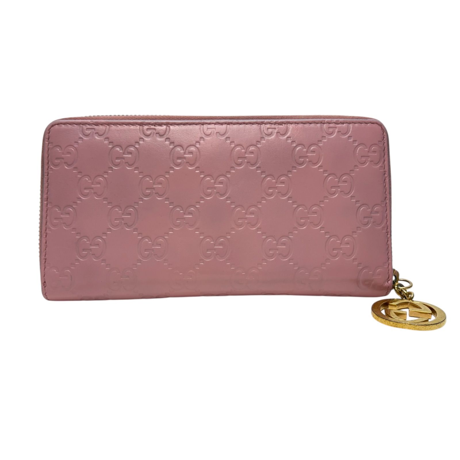 4246 GUCCI グッチ 長財布 ラウンドファスナー GG ピンクベージュ シマレザー
