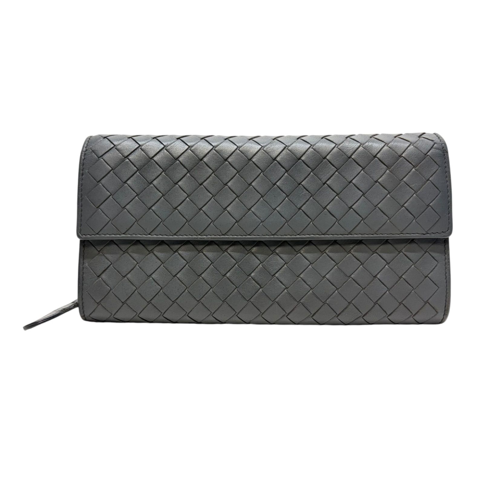 4245 BOTTEGA VENETA ボッテガヴェネタ 長財布 イントレチャート グレー フラップ コンチネンタル