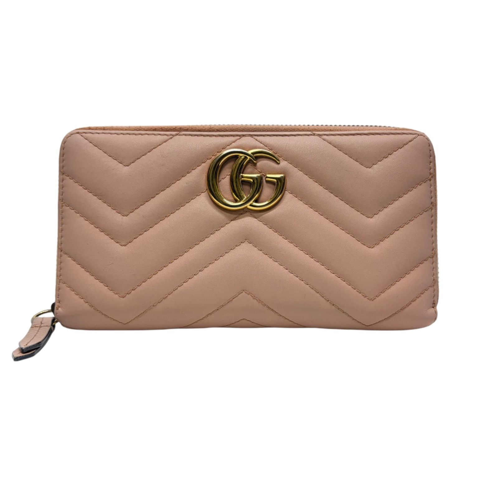 4403 GUCCI グッチ 長財布 マーモント インターロッキング Vスティッチ ラウンドファスナー ピンクベージュ
