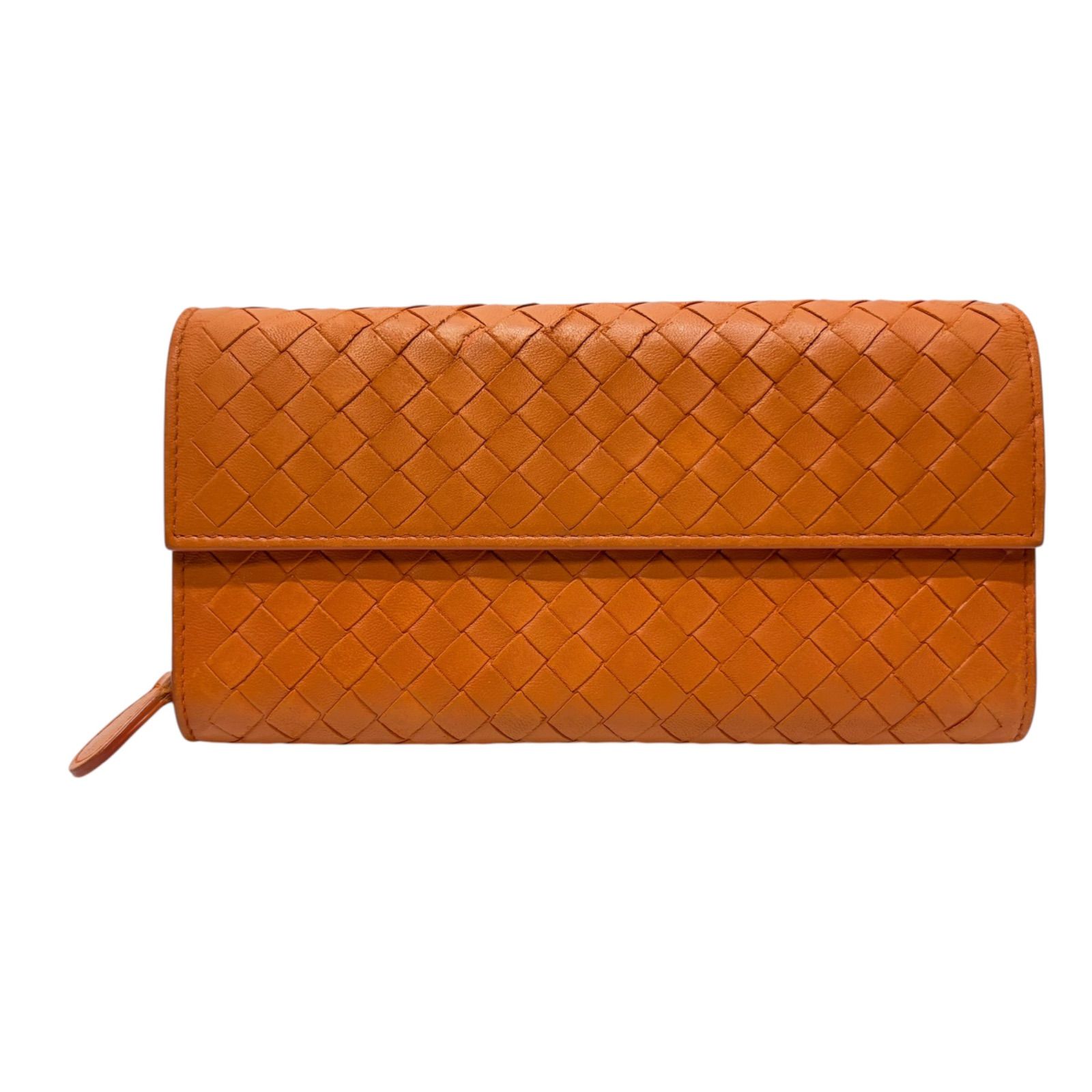 4212 BOTTEGA VENETA ボッテガヴェネタ 長財布 イントレチャート オレンジ レザー フラップ コンチネンタル