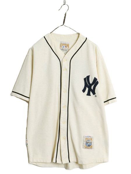 【お得なクーポン配布中!】 ヤンキース ベースボール シャツ メンズ L / MLB オフィシャル ミラージュ 大リーグ ユニフォーム ゲームシャツ 半袖シャツ 重ね着 前開き