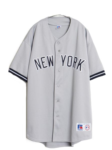 【お得なクーポン配布中!】 90s ヤンキース ベースボール シャツ メンズ XL / オールド MLB オフィシャル ラッセル 大リーグ ユニフォーム ゲームシャツ 大きいサイズ