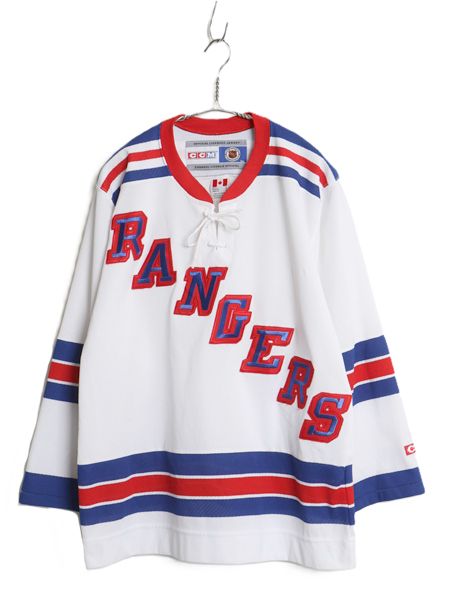 【お得なクーポン配布中!】 90s 00S レンジャーズ メッシュ ホッケー ジャージ メンズ S オールド NHL オフィシャル アイスホッケー ユニフォーム ゲームシャツ ロンT