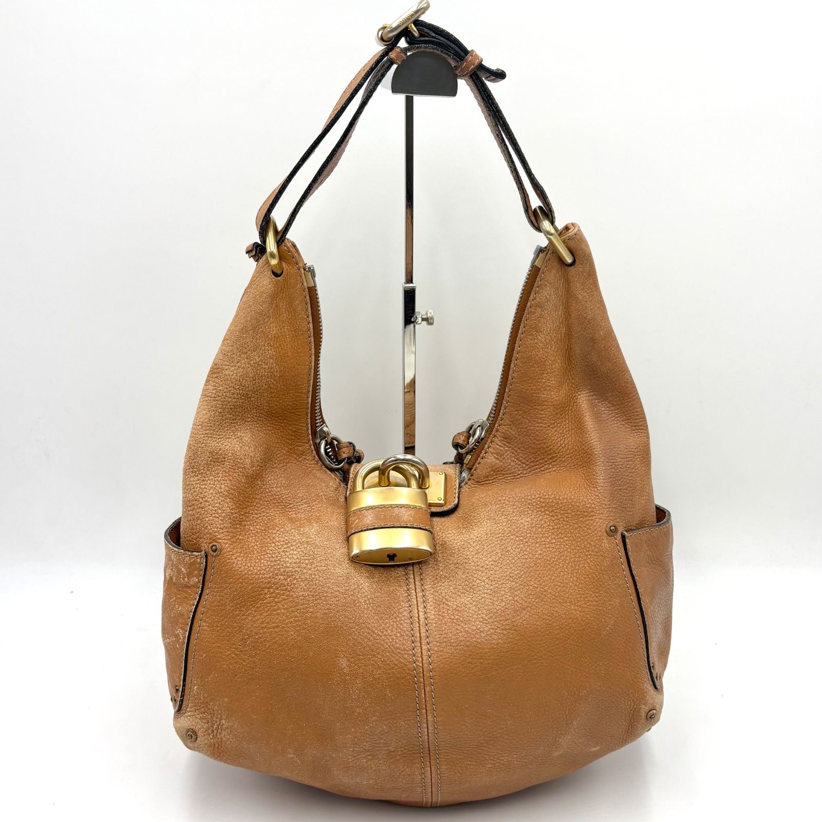 Auth Chloe Paddington Y2K Leather Hobo Bag One Shoulder Bag Camel