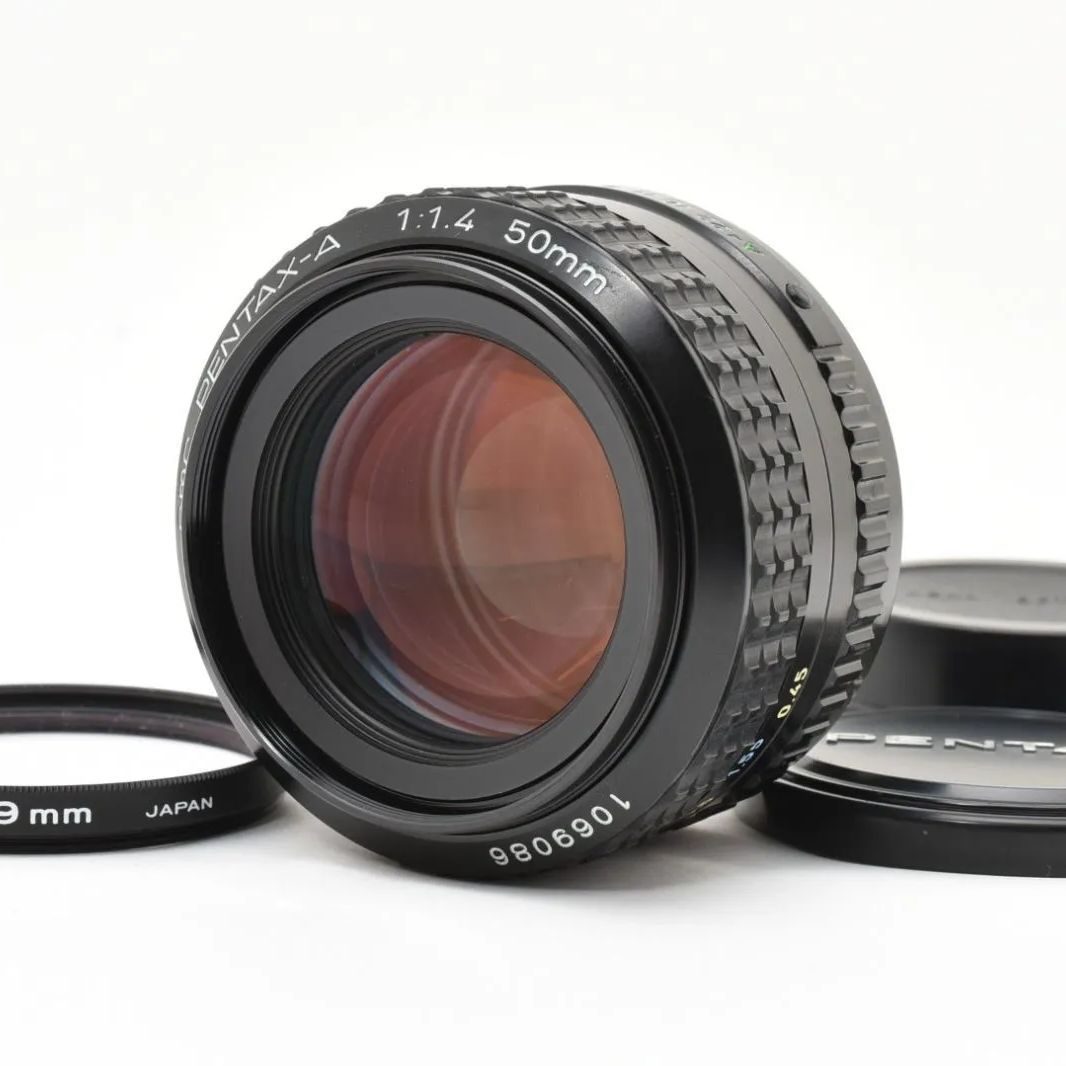 良品 SMC Pentax-A 50mm F1.4 Kマウント 大口径単焦点 オールドレンズ ポートレート 前後キャップ フィルター付