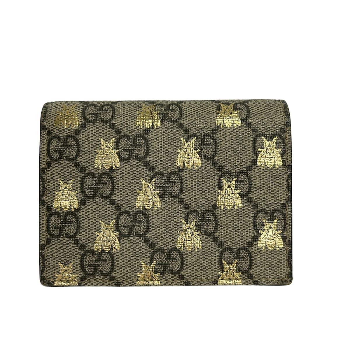 GUCCI(グッチ) 2つ折り財布 GGプラス・GGスプリーム 508757 ベージュ×ダークブラウン×ゴールド 蜂