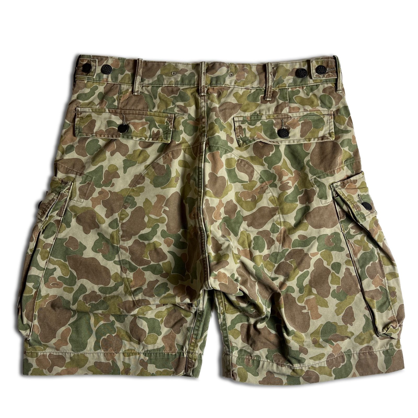 あいうえおRRL フロッグスキン　ミリタリーショートパンツ　13スター 美品】RRL ダックハンターカモ カーゴパンツ ショートパンツ W34 13