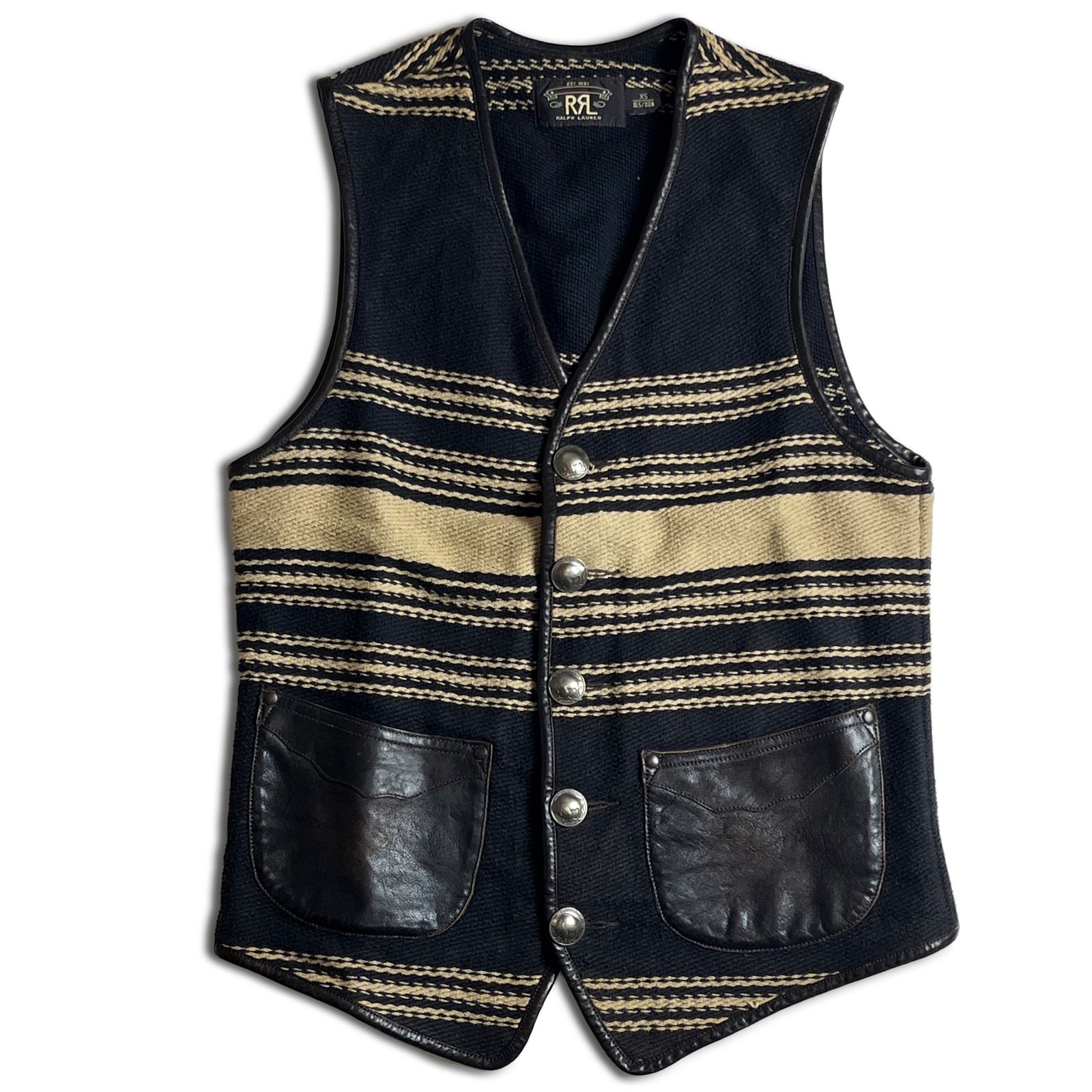 【極美品】RRL POSADAS VEST XS レザー ストライプ ダブルアールエル 2000000012988 86,900円