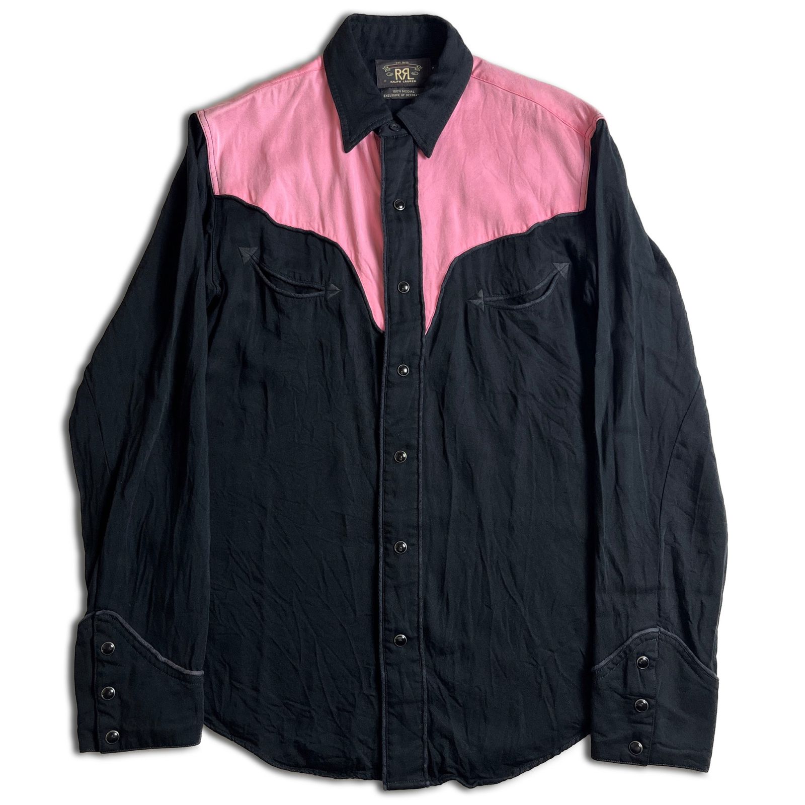 RRL ブラック×ピンク レーヨン ウエスタンシャツ S ロカビリー ダブルアールエル 2000000024851