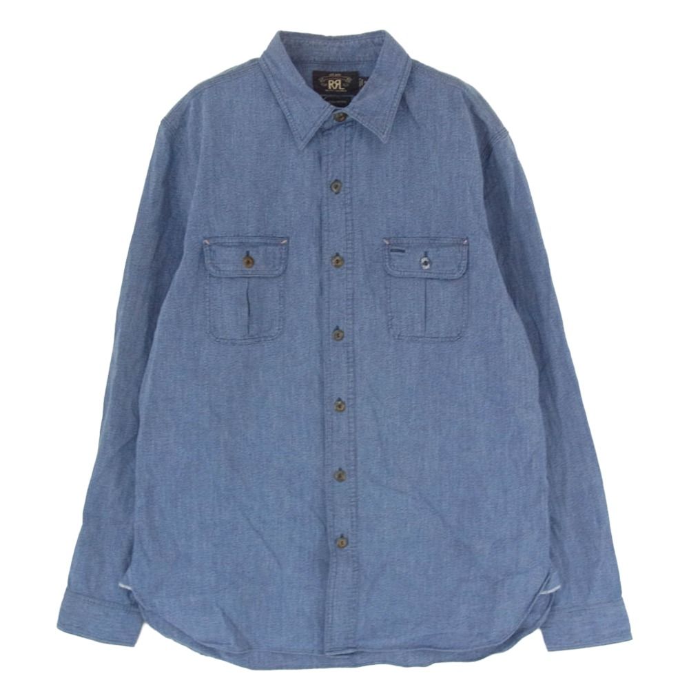 RRL ダブルアールエル マチ付き チンストラップ シャンブレー ロングスリーブ 長袖 シャツ ブルー系 M【中古】