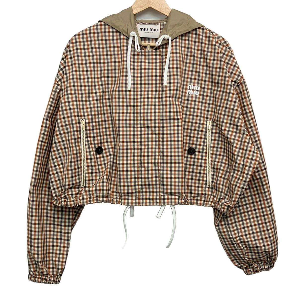 miumiu(ミュウミュウ) ブルゾン サイズ36 S レディース美品 - アイボリー×ブラウン×マルチ