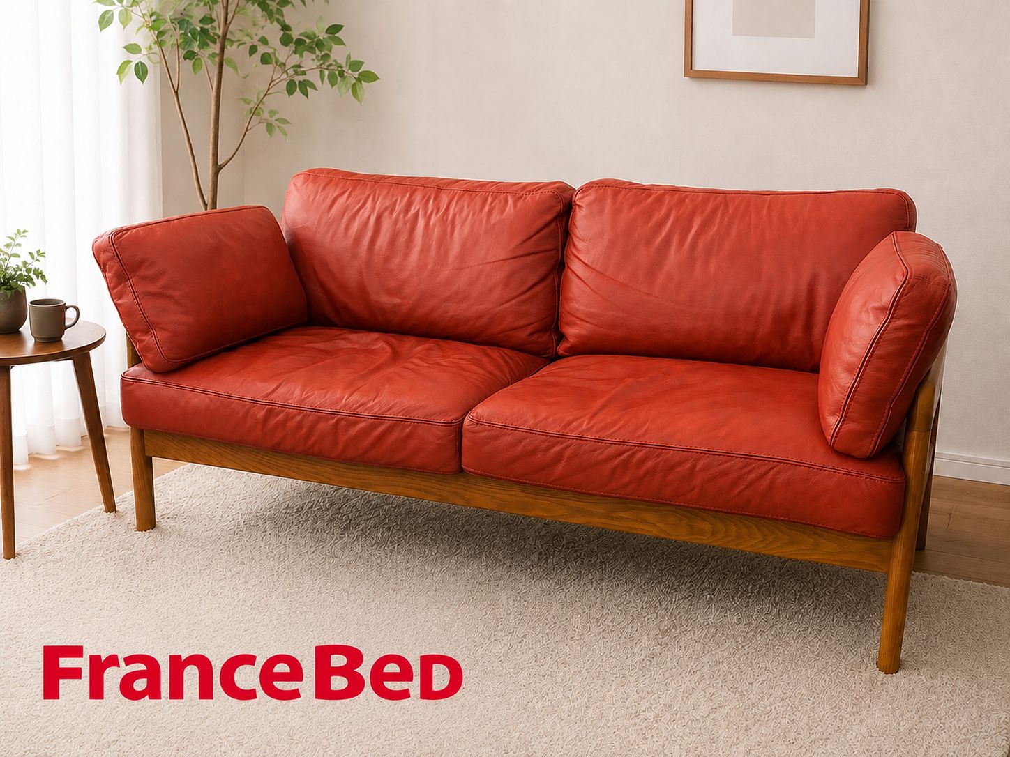 FranceBed フランスベッド ヴィヴァン 2人掛けソファ 本革 レザーソファ 北欧モダン