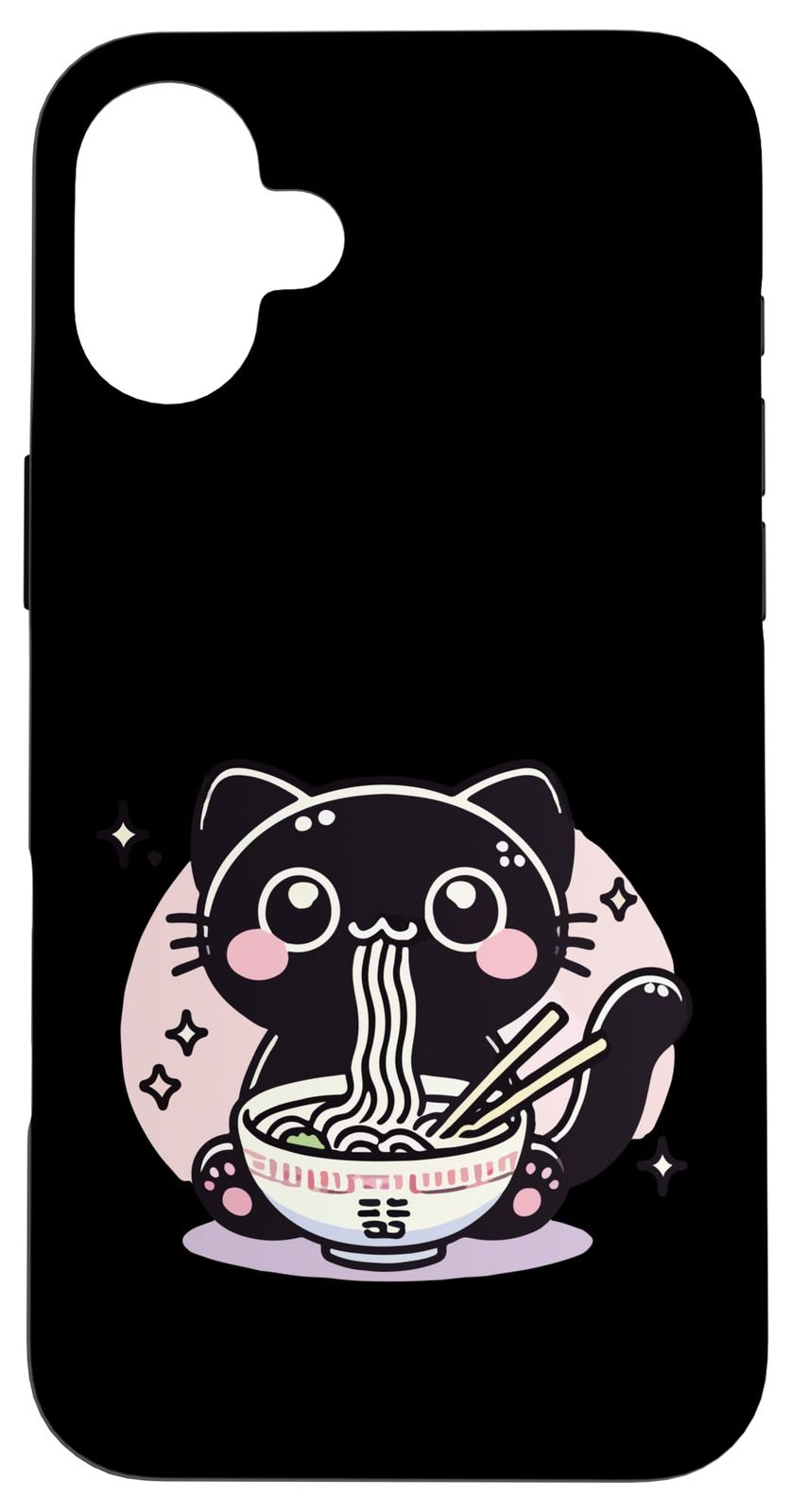 かわいいアニメ猫がラーメンを食べるかわいい日本の麺 スマホケース iPhone 16 Plus 用