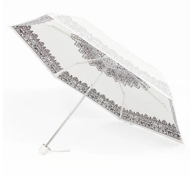 日本製 UVION プレミアムホワイト 晴雨兼用傘 UVカット 折り畳み 熱中症対策 50cmスーパーミニ シャドーレース柄 Bk