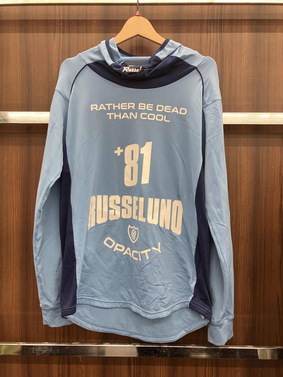 ゴルフウェア Russeluno Size4 ロングスリーブ ハイネック ブルー 裏起毛 ストレッチ素材 ラッセルノ RS-1930608