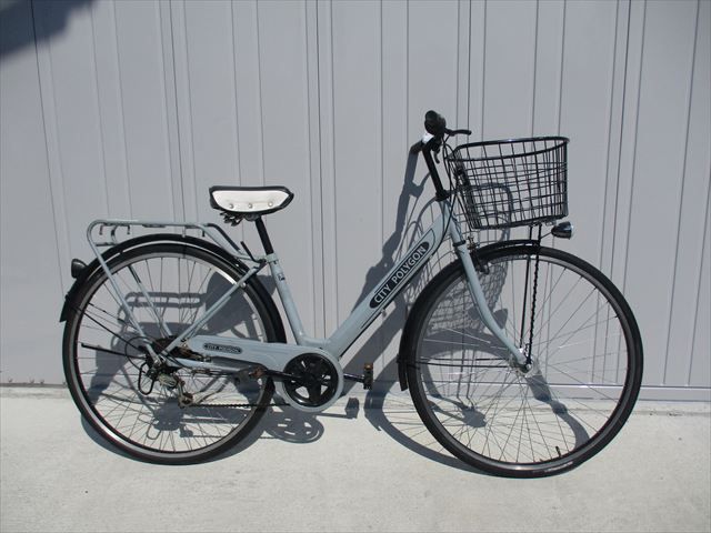 F75★整備済み★完成車発送★中古シティ自転車【27インチ 軽快車 ブルーグレー 6段 LEDオートライト 】