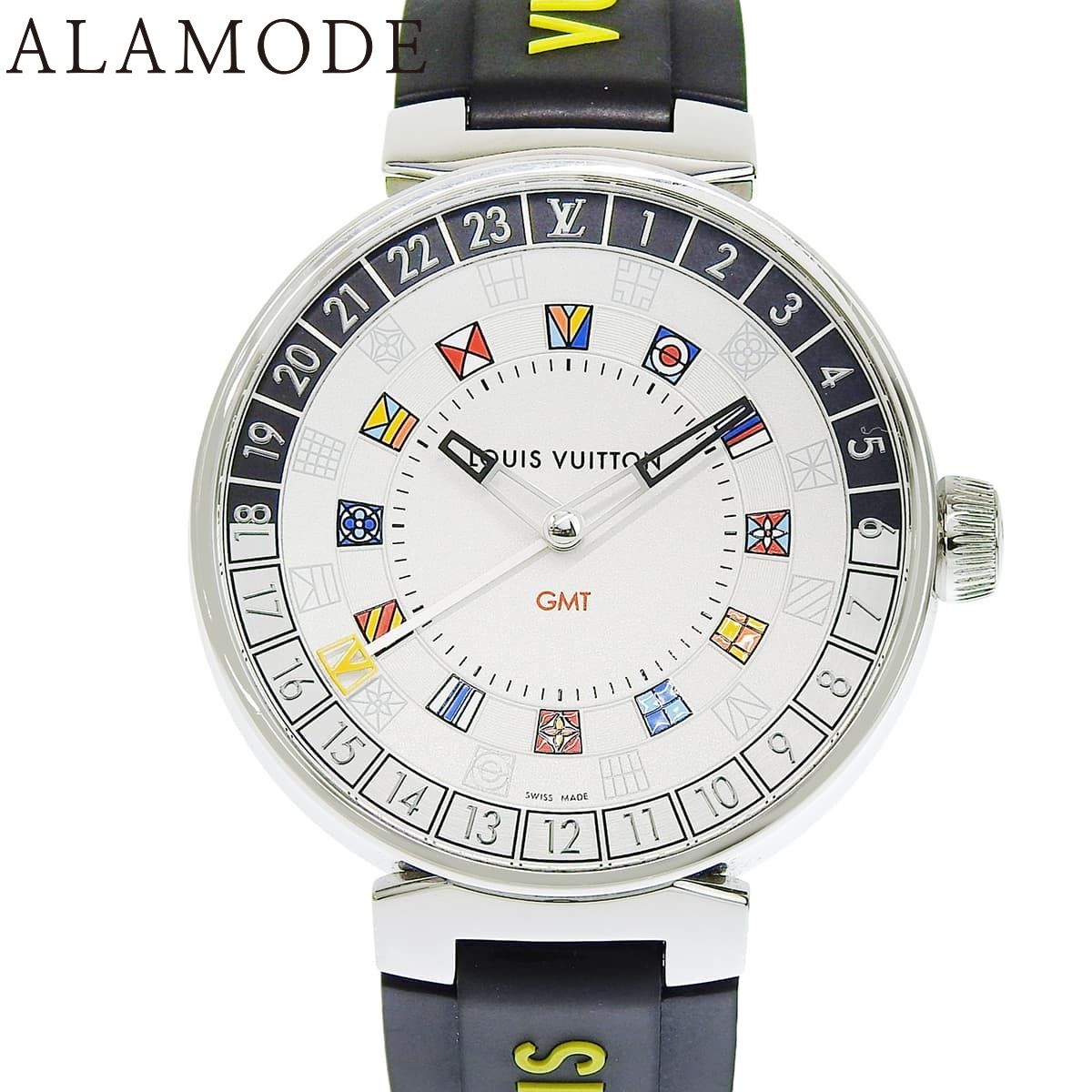 ルイ・ヴィトン タンブール ムーン デュアルタイム GMT QA096Z SS/ラバー シルバー クオーツ メンズ 40802188037【中古】【アラモード】