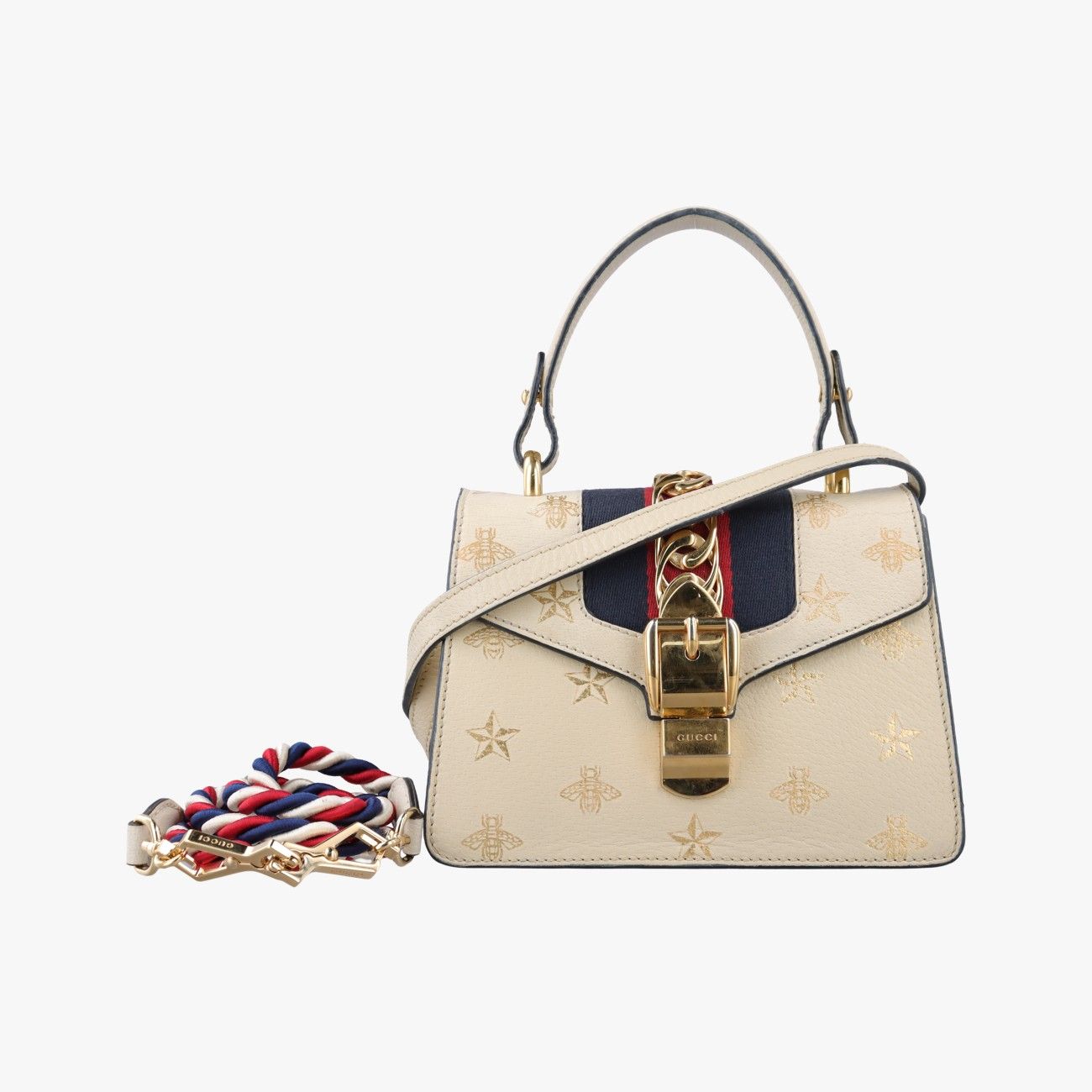 グッチGucciシルヴィ アイボリー×ネイビー×レッド レザー 470270 A031154141 39,650円