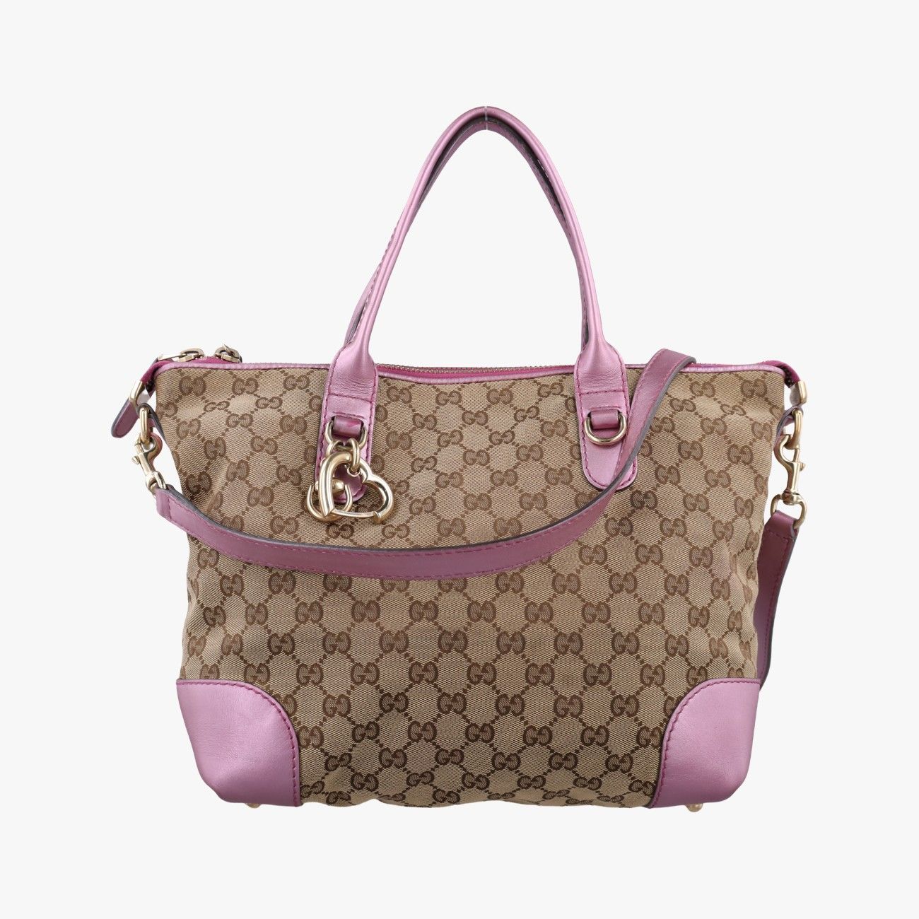 グッチGucciハートビット チャーム ブラウン×ローズ レザー×キャンバス 269957 H011341802