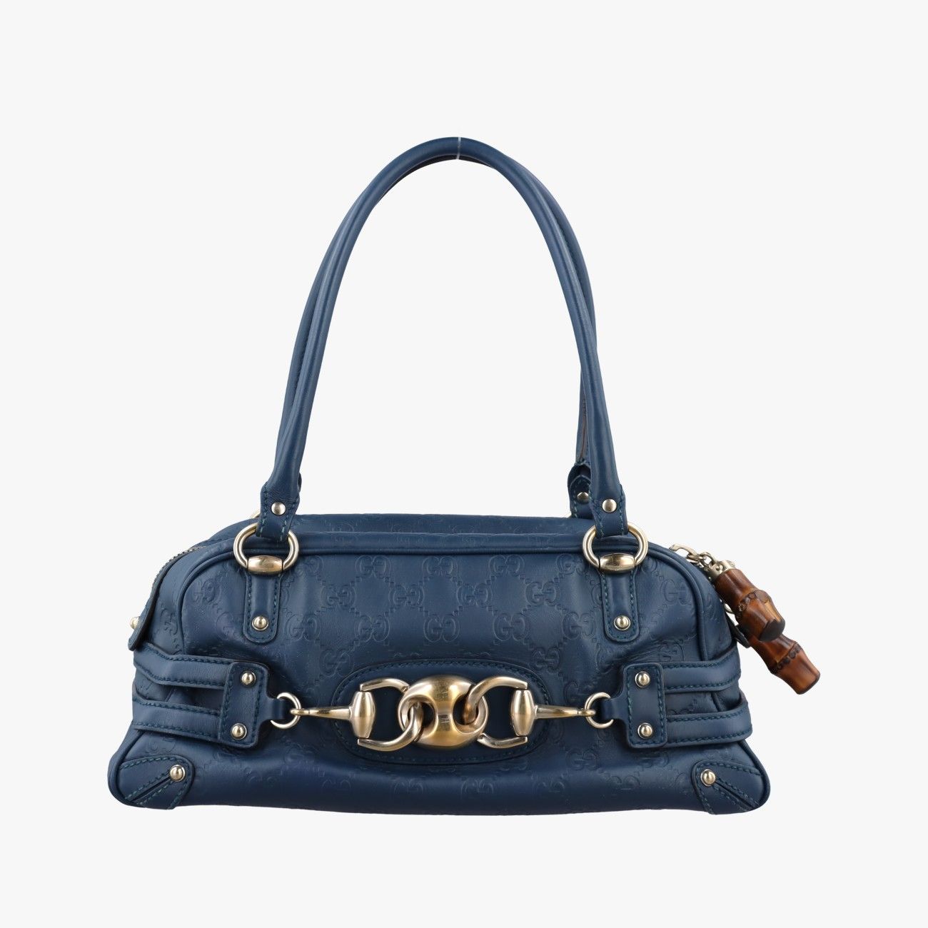 グッチGucciホースビット バンブー ウェーブ ボストン ブルー レザー 159399