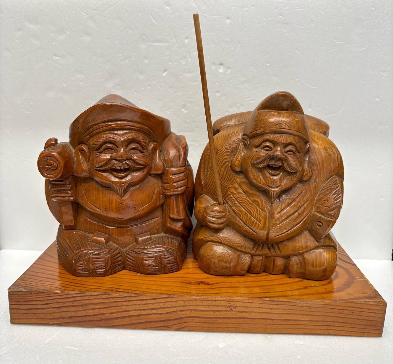 木彫り 七福神置物】恵比寿様 大黒様 木製 置物 レトロ - メルカリ