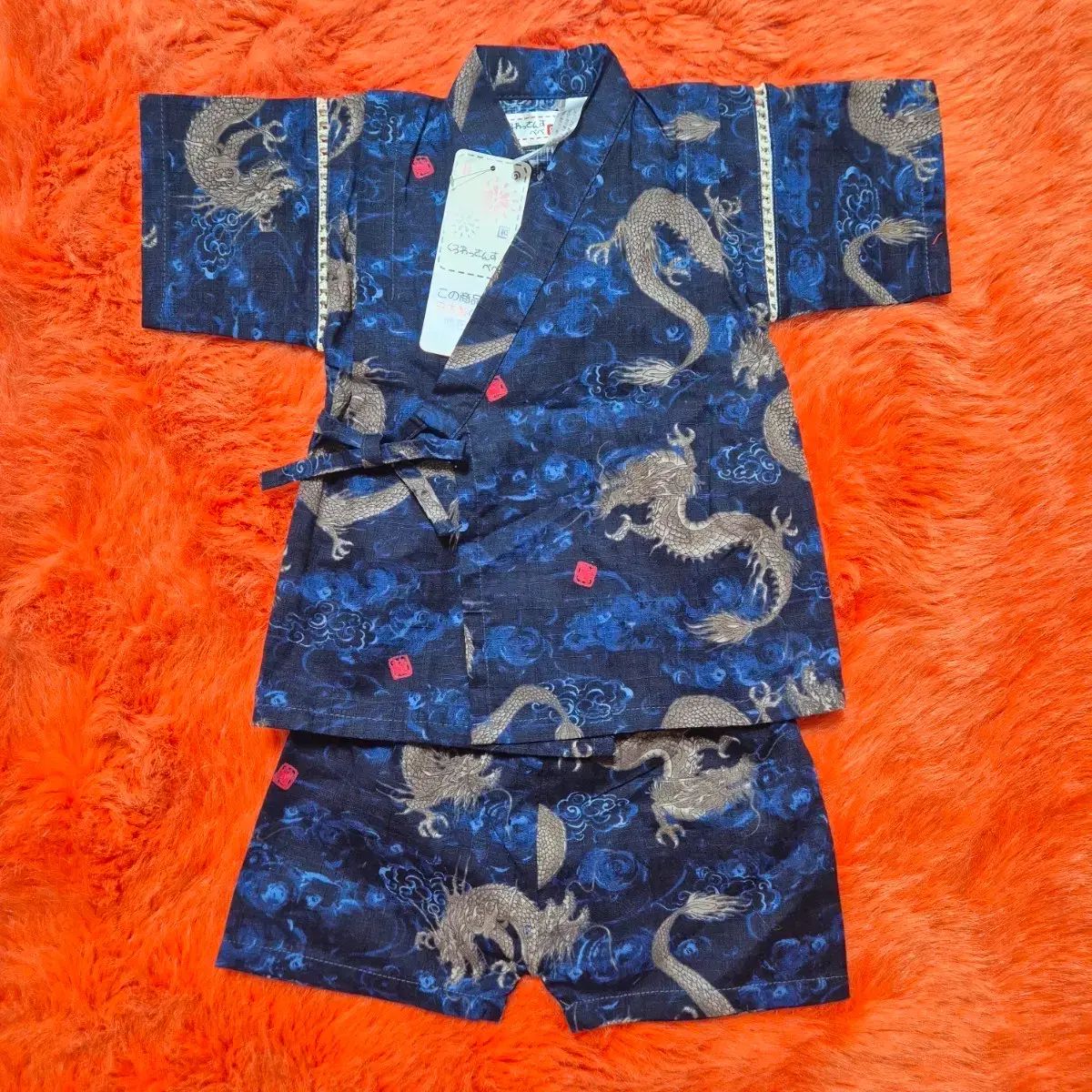 日本 竜柄 竜パータン 竜浴衣 浴衣甚平 キッズ90 新品