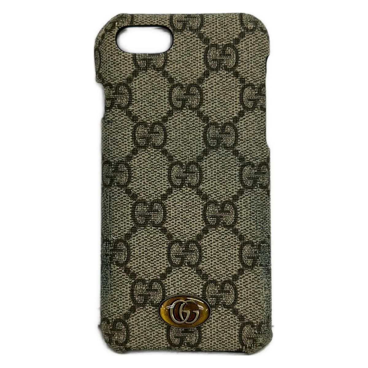 GUCCI(グッチ) 携帯電話ケース オフィディア 523167 グレーベージュ×ダークグレー iPhoneケース/GGスプリーム/iPhone7/8