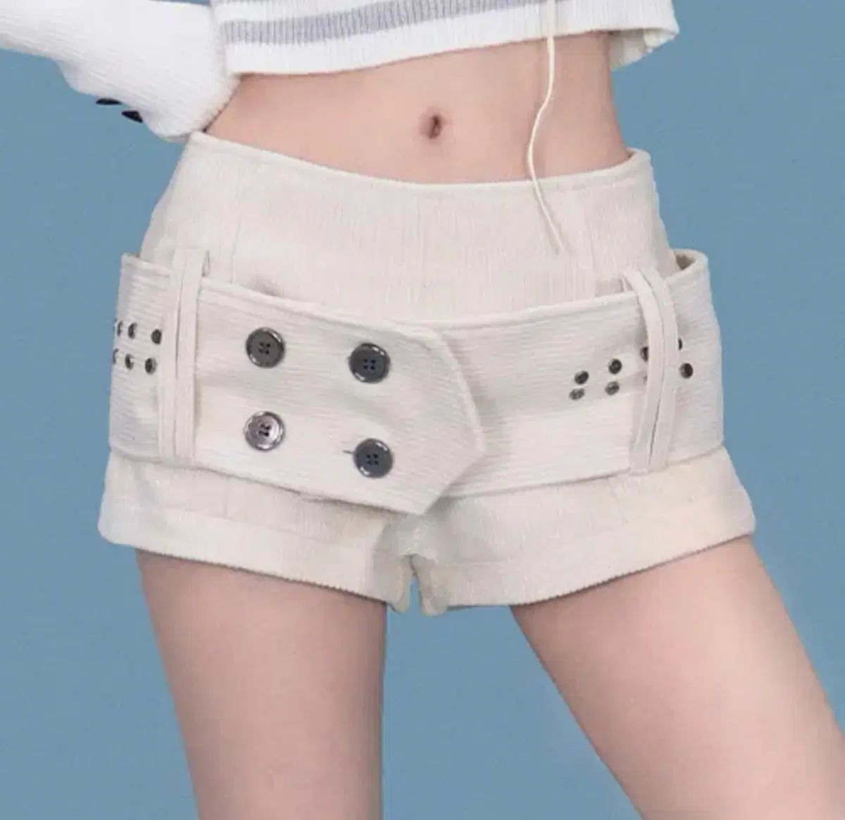 Y2K ダブル ボタン コーデュロイ ベルト ショートパンツ アイボリー ably 姫ギャル