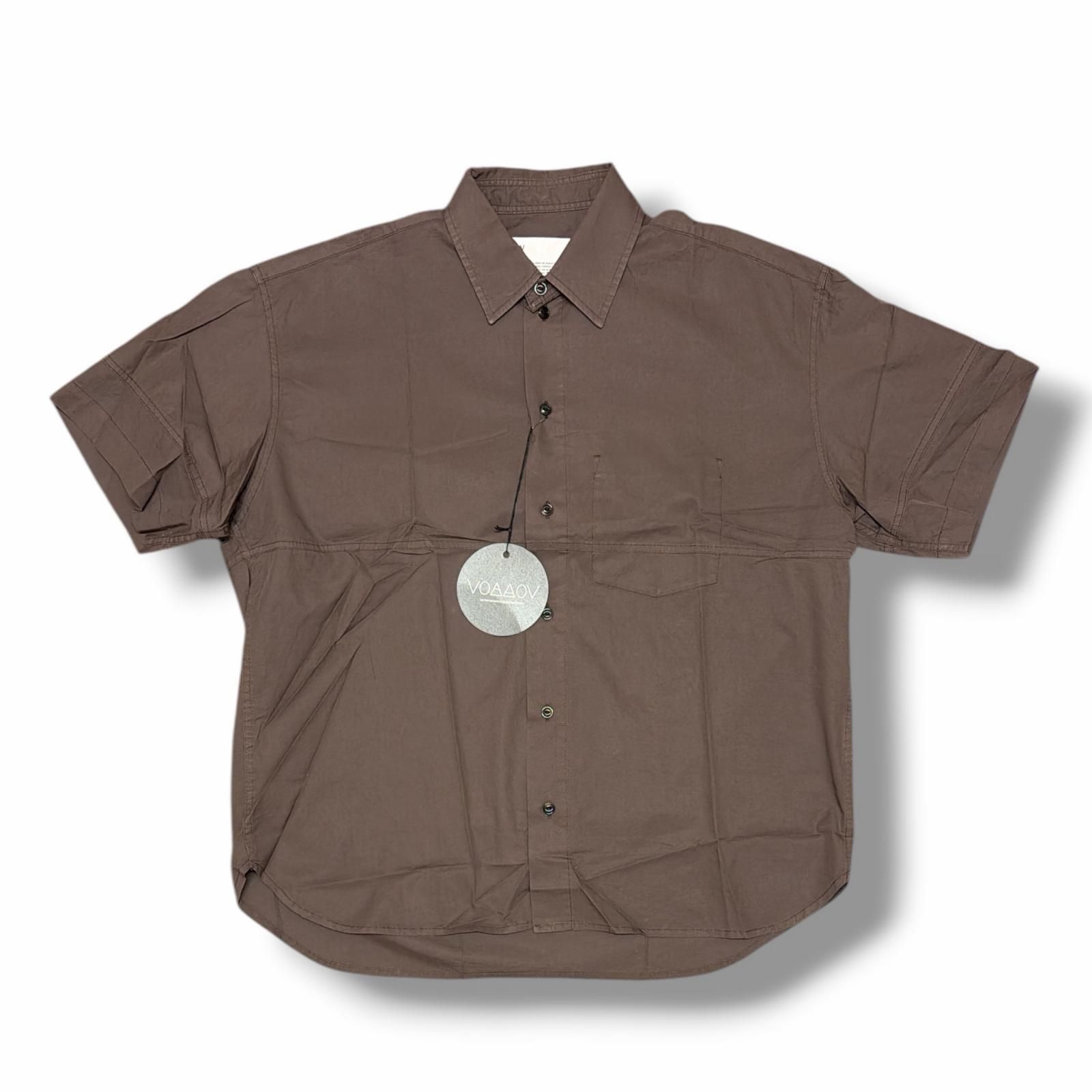 参考上代25080円 未使用 VOAAOV 200/2 TWILL SHORT SLEEVE SHIRT ツイルショートスリーブシャツ 半袖シャツ ヴォアーブ VOSH-N32 ブラウン 1 （12036M）