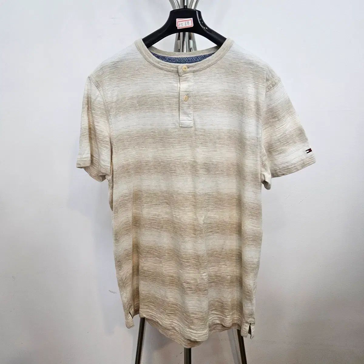 トミーヒルフィガー ストライプ ヘンリーネック 半袖 Tシャツ M