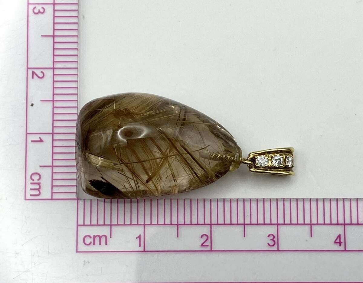 天然ルチレイテッドクォーツ K18 トップ ダイヤ0.06ct 7.1g ソーティング付き｜チャーム