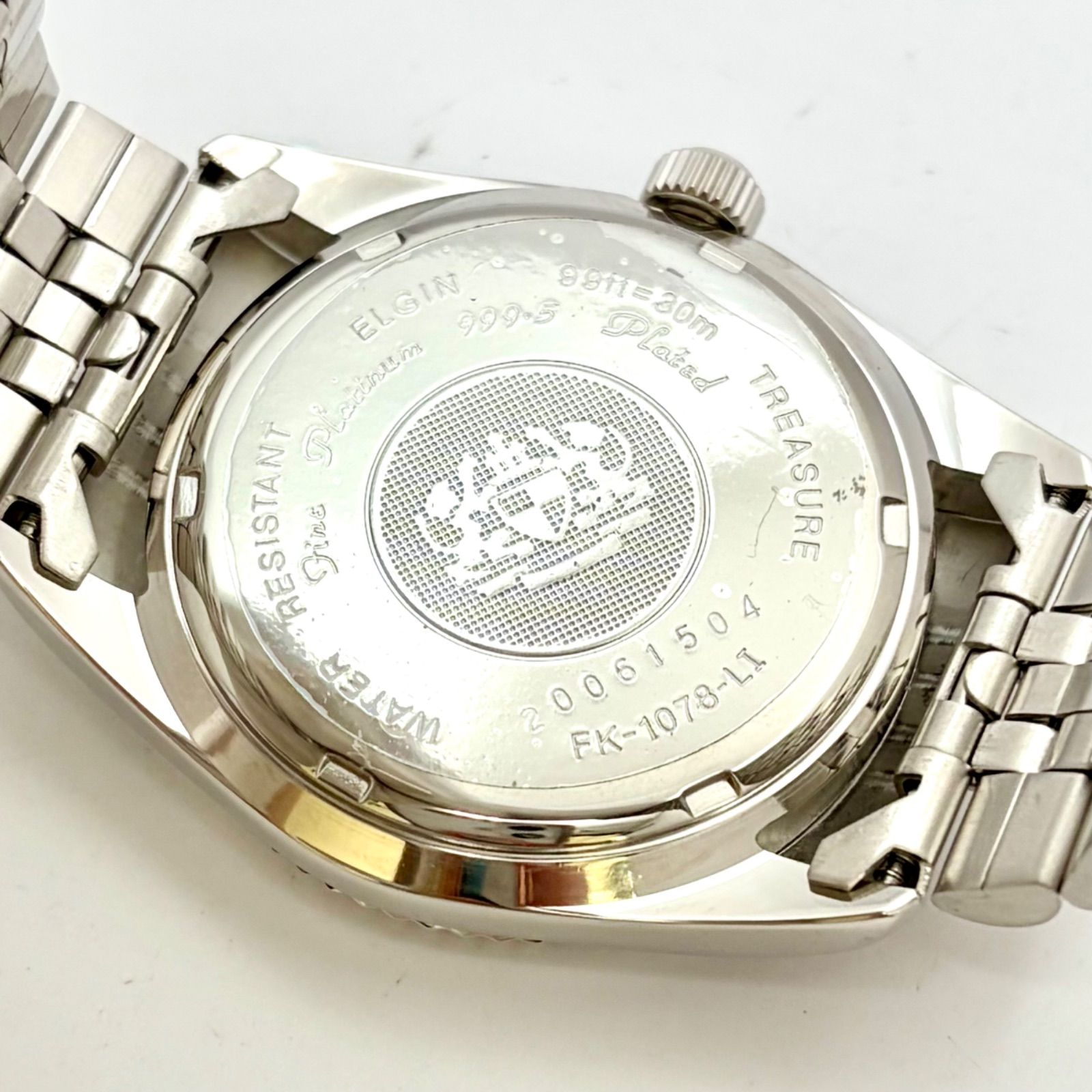 未使用/新品電池】ELGIN エルジン デイトクォーツ プラチナ 999.5 