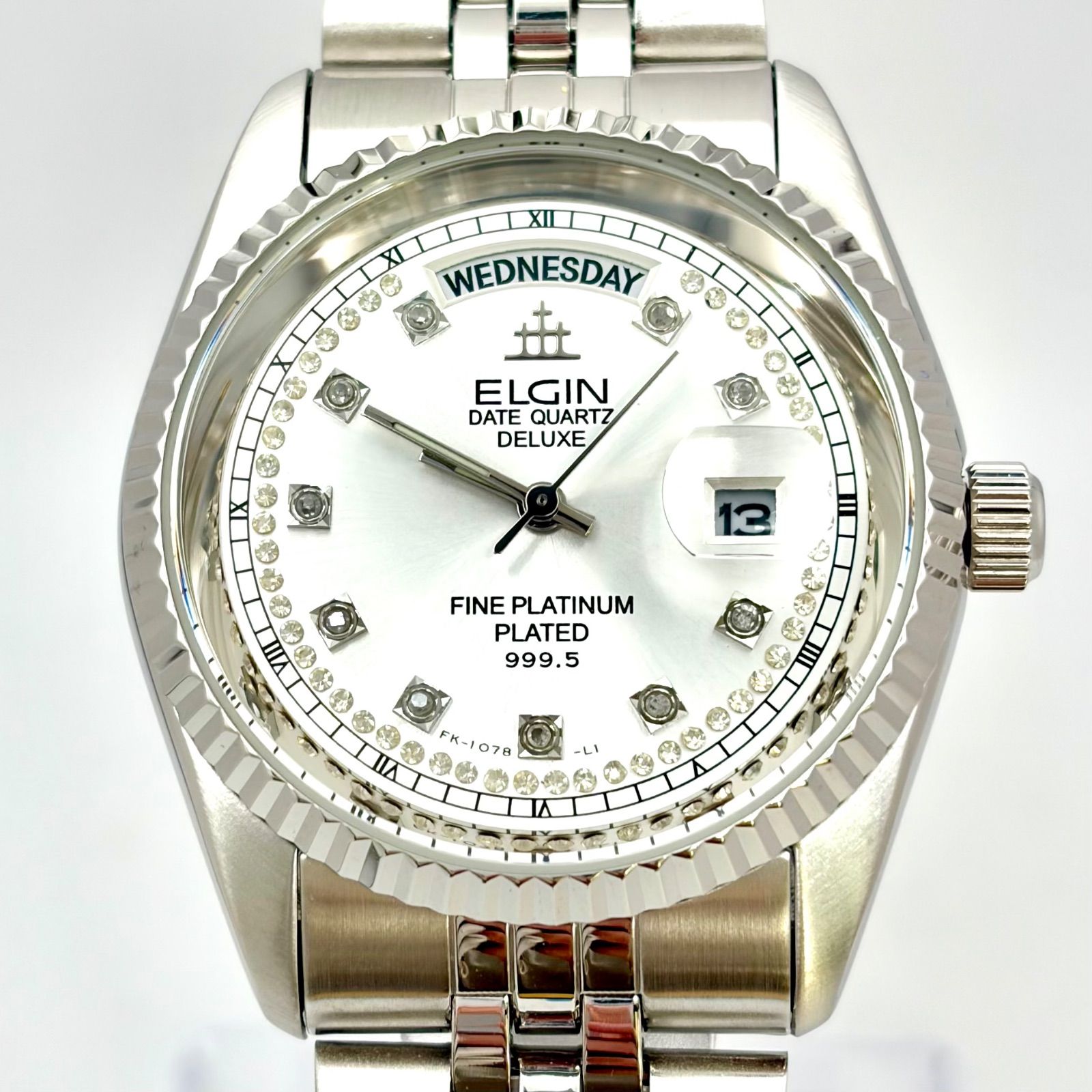 未使用/新品電池】ELGIN エルジン デイトクォーツ プラチナ 999.5 