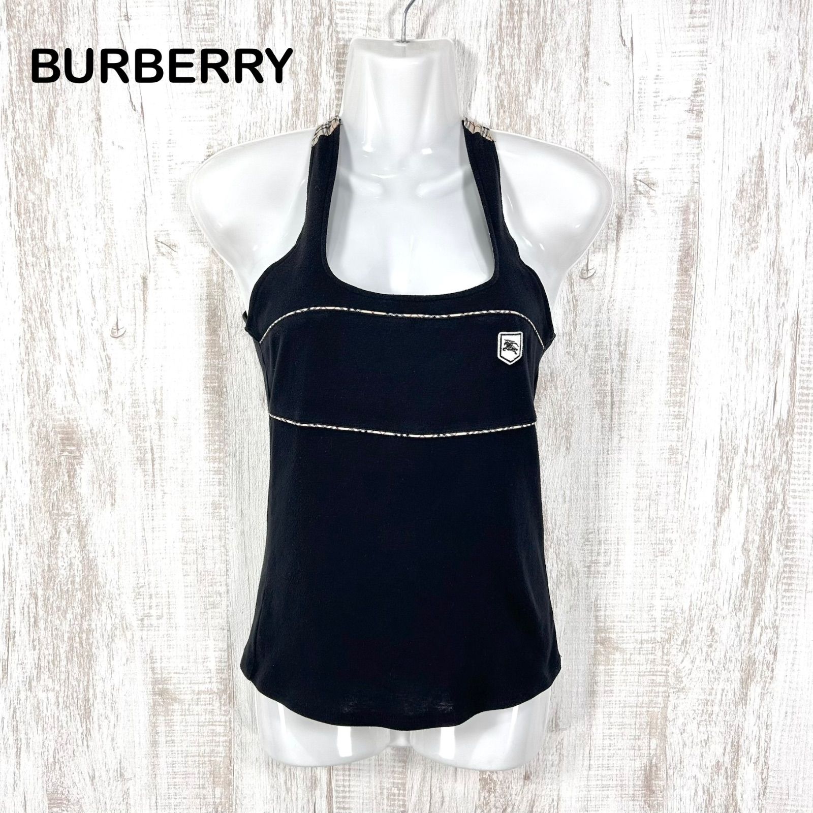 00s BURBERRY BLUE LABEL バーバリーブルーレーベル ホースロゴ刺繡 ノバチェック リボン ホルターネック ブラック y2k 平成ギャル