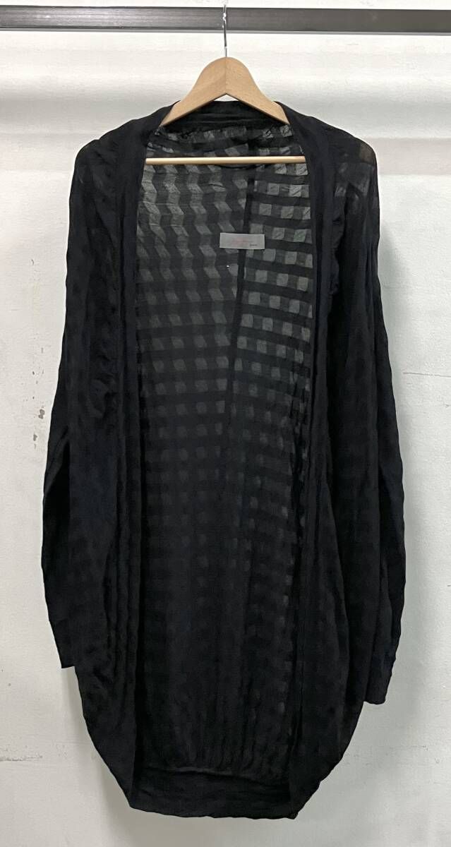 YOHJI YAMAMOTO ヨウジヤマモト +NOIR プリュスノアール カーディガン サイズ2 NX-T43-956 綿100% ボーダー ブラック モード 日本製 穴あり