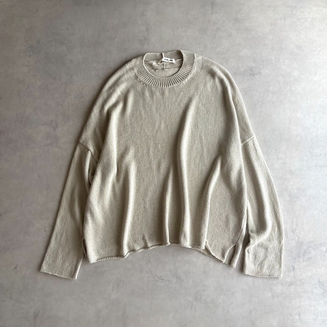 美品 / evam eva エヴァム エヴァ / silk cotton wide pullover シルクコットン ワイドプルオーバー ニット セーター / レディース フリーサイズ / ベージュ / 日本製 / トップス