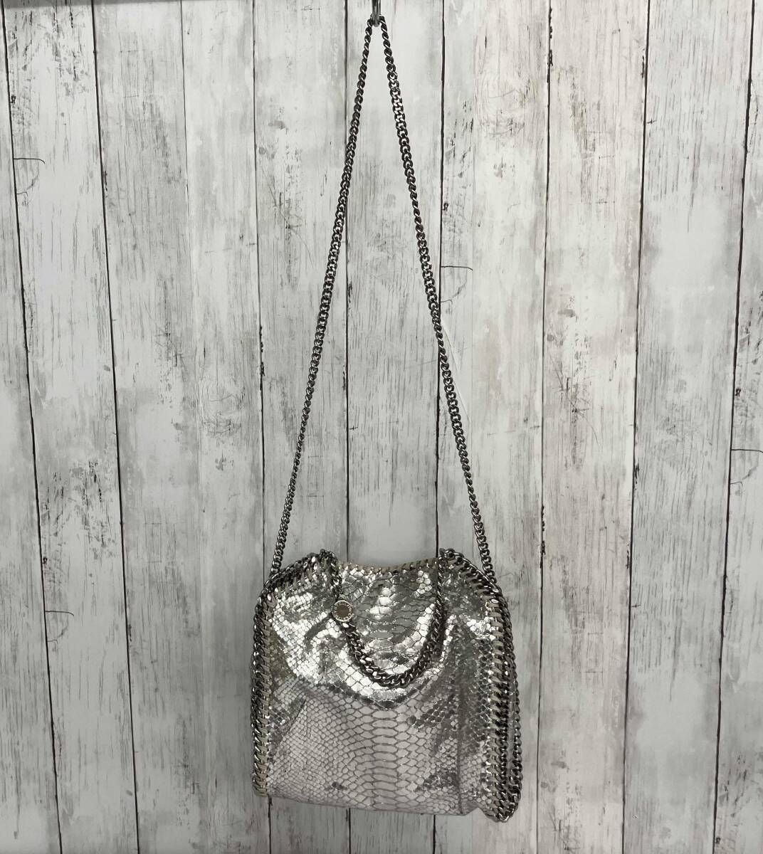 Stella McCartney ステラマッカートニー ショルダーバッグ ファラベラ シルバーパイソン シルバー