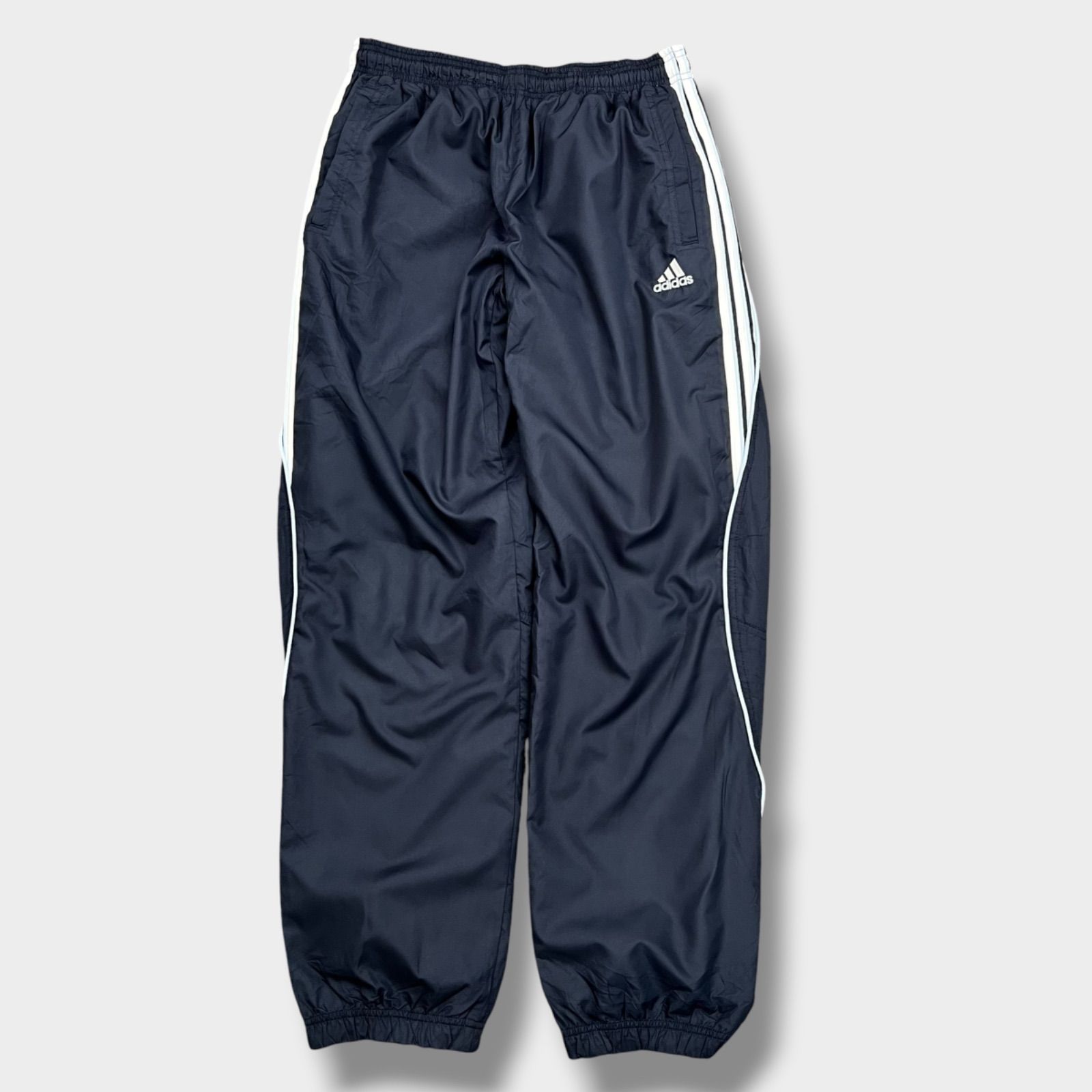 adidas 00s ナイロントラックパンツ ネイビー M 裾ジップ Y2K テック 