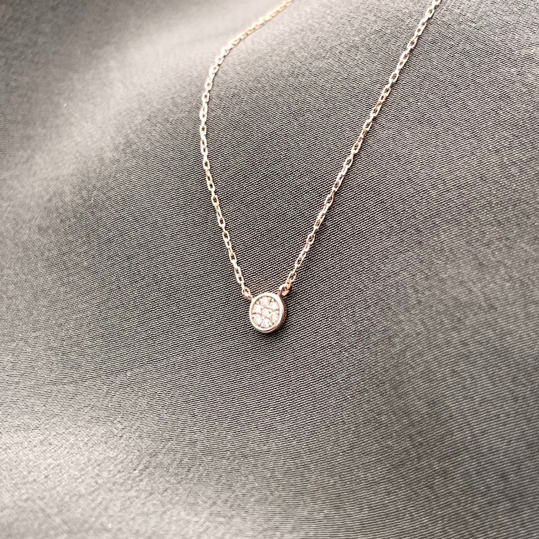 ete K10 ピンクゴールド ダイヤモンド ネックレス 0.02ct パヴェ
