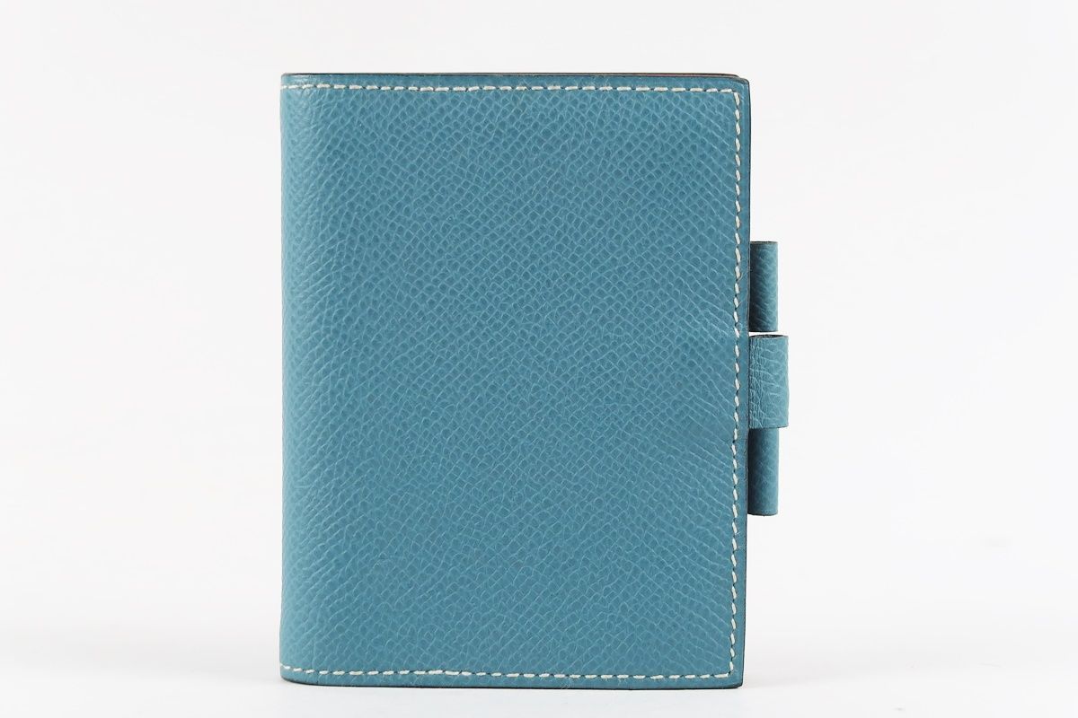 【美品】HERMES エルメス ミニアジェンダ 手帳カバー 小物 ブルージーン【QC43】