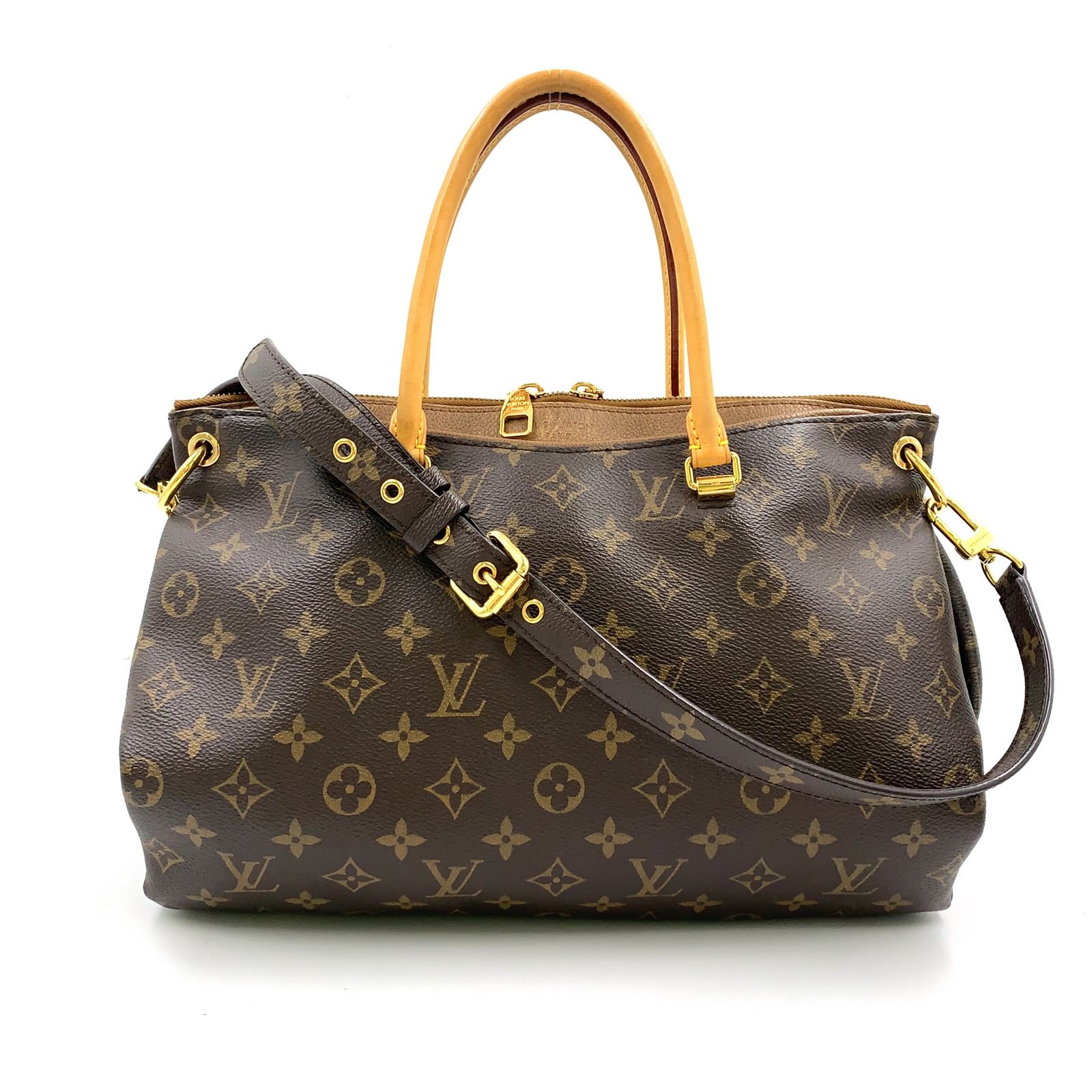 LOUIS VUITTON モノグラム パラス 2WAYショルダー レザー×PVC ブラウン ハンドバッグ ゴールド M40907