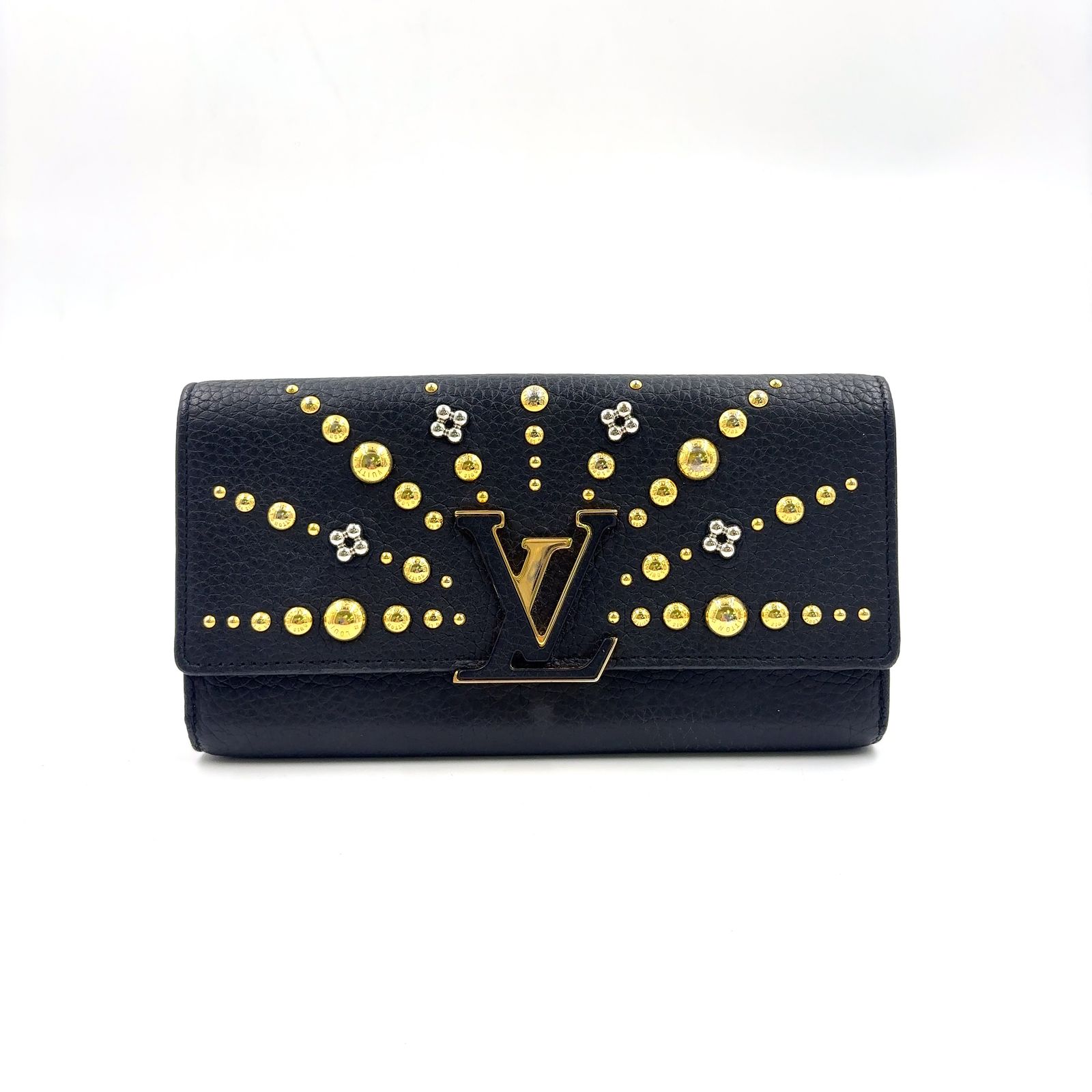 LOUIS VUITTON ポルトフォイユ カプシーヌ レザー ブラック 長財布 ゴールド M63461