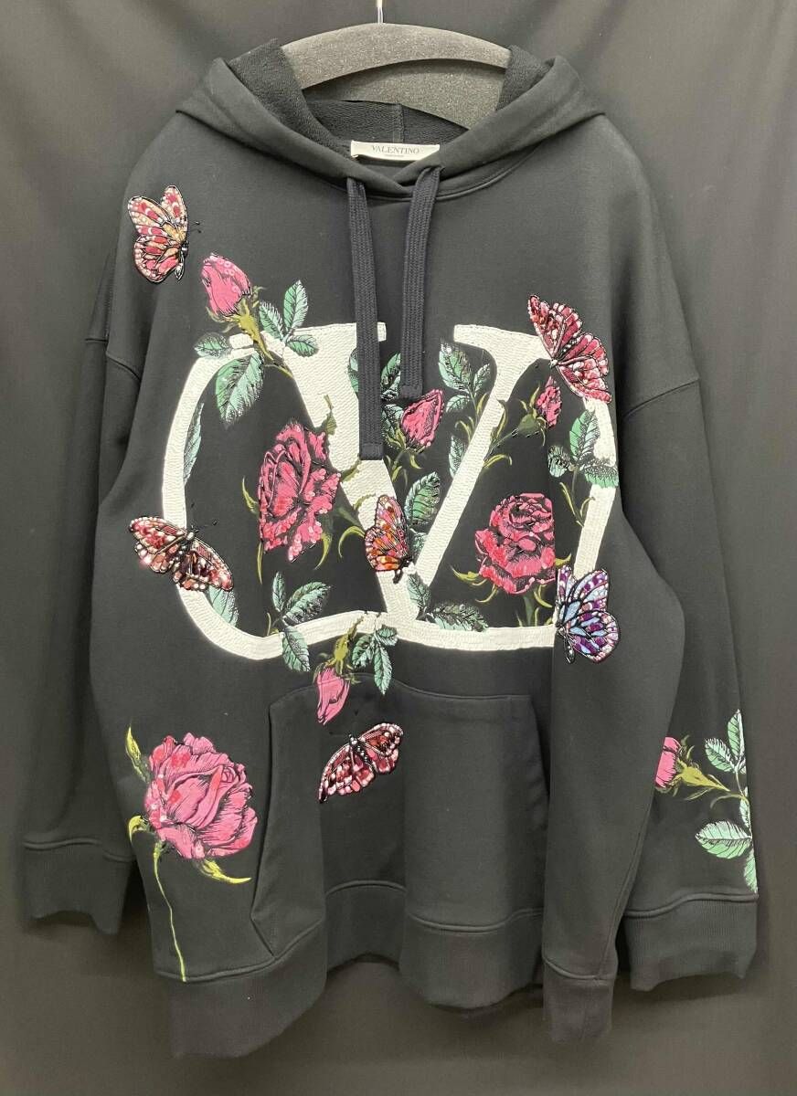 21AW VALENTINO フローラルロゴフーディ WB3MF10D6L1 サイズXS ブラック ヴァレンティノ
