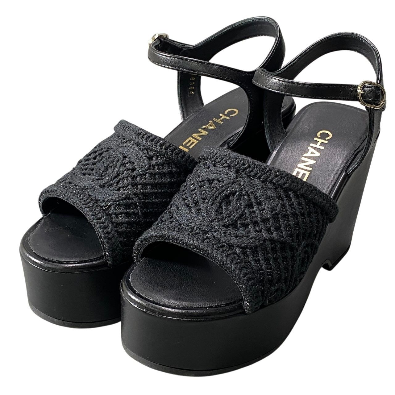 e13【美品】CHANEL 2025SS ウェッジソールサンダル 厚底 ココマーク 