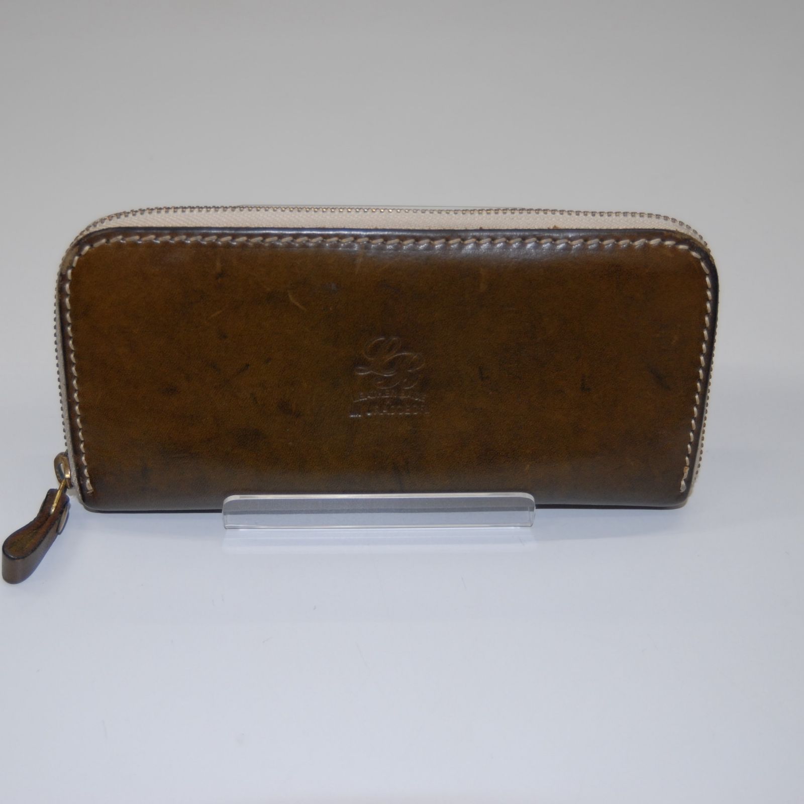 MS0184 中古 レザーベース ラウンドジップ長財布 本革 ブラウン系