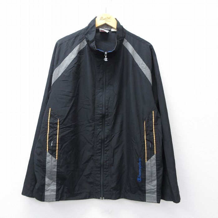 XL/古着 チャンピオン champion 長袖 ナイロン ジャケット メンズ 00年代 00s ワンポイントロゴ 大きいサイズ 黒他 26apr16